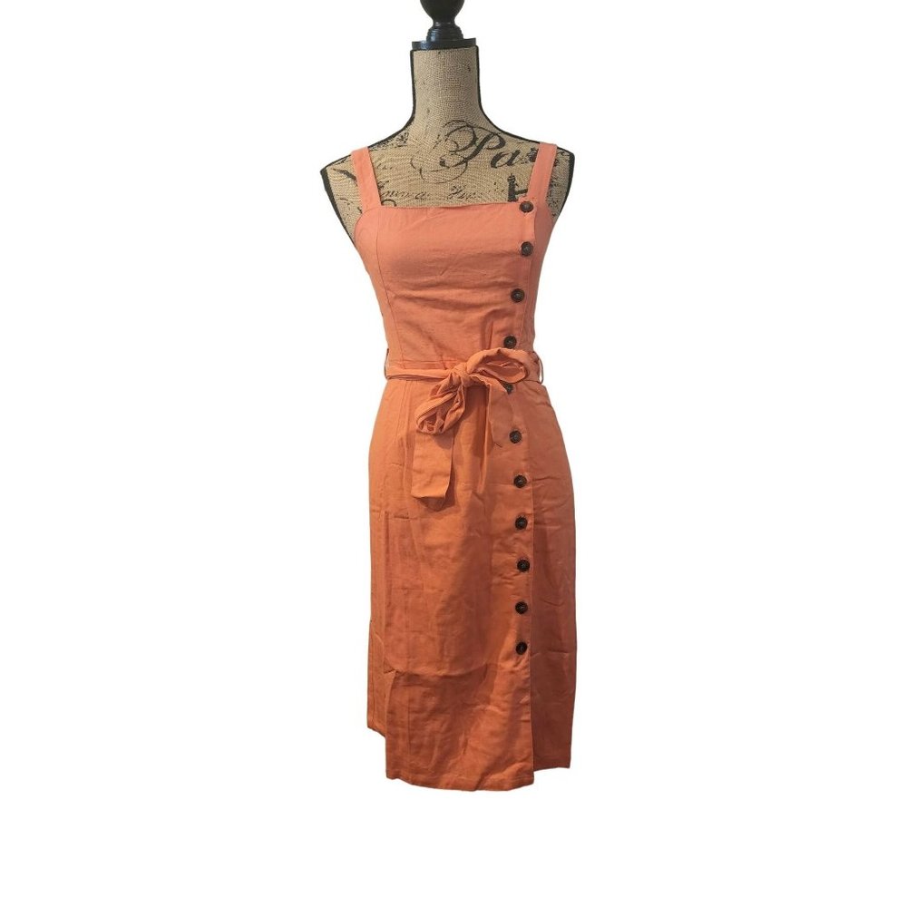 Lost +Wander, SMALL, Coral Linen Blend Sleeveless Dress *NEW*